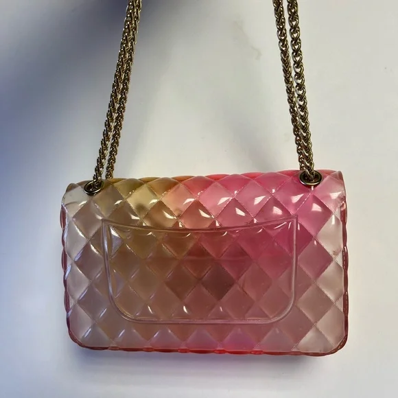 Jelly Crossbody Bag Pink Yellow Jelly Handbag Round Gold crossbody chain - Picture 4 of 6